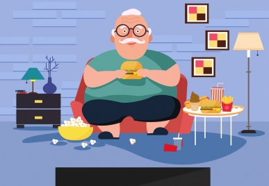 lifestyle background old man fast food cartoon character