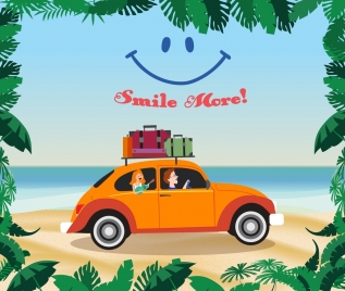 lifestyle banner beach vacation smile icons cartoon design
