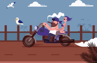 lifestyle drawing stylish people motorbike icons colored cartoon