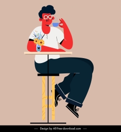 lifestyle painting man drinking coffee sketch cartoon design