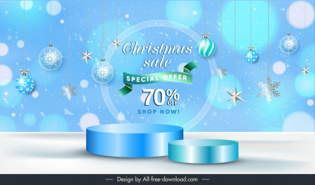 light blue christmas sale banners template modern 3d