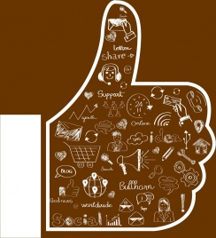 like icon thumbs up and handdrawn symbols design