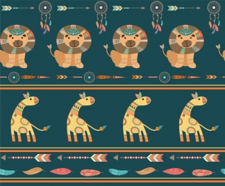 lion giraffe icons pattern tribal classical repeating style