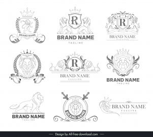 lion logo collection elegant handdrawn outline