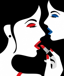 lipstick advertising banner women icons cartoon character
