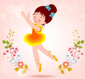 little ballerina dancing background colorful cute cartoon decoration