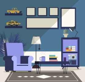 living room decor background furniture icons modern design