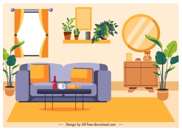 living room decorative template colorful classic elegant design