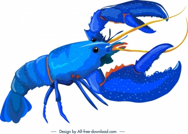 lobster icon blue 3d sketch