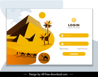 login webpage template pyramid desert camels scene sketch