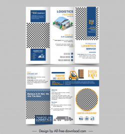 logistic brochure template checkered geometry vehicles warehouse