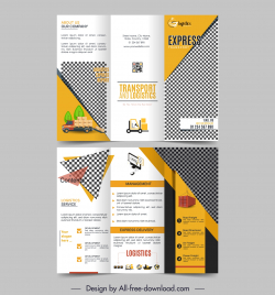 logistic brochure templates geometric checkered vehicles elements