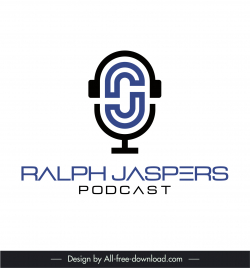 logo podcast ralph jaspers template flat microphone headphone shape sketch texts decor