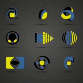 logo sets design in black blue yellow colors