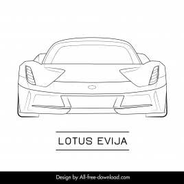 lotus evija car model icon flat symmetric handdrawn front view outline