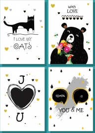 love card templates black icons handdrawn design