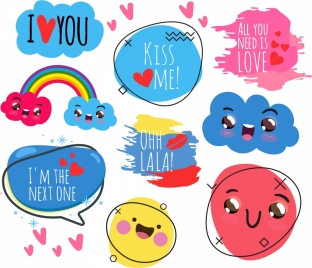 love icons collection cute handdrawn design