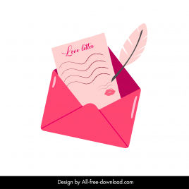 love letter with quill icon flat retro sketch
