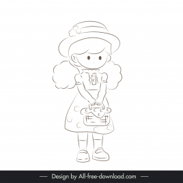 lovely design elements handdrawn cartoon character  outline