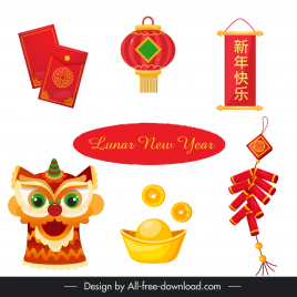 lunar new year elements elegant oriental symbols
