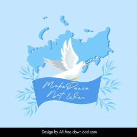 make peace not war typography banner template dove ribbon leaves russia map decor