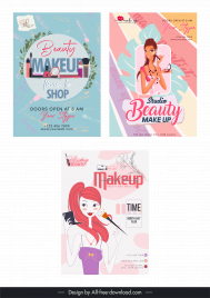 makeup beauty studio flyer templates collection handdrawn cartoon sketch