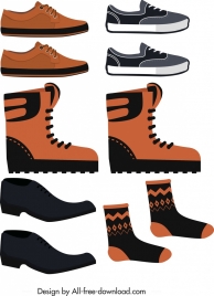 male outfits icons colored flat shoes socks sketch