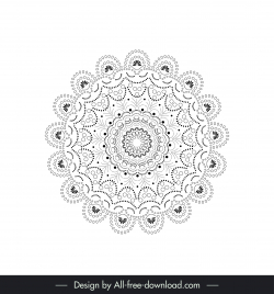 mandala botany design element black white symmetric repeating circle shape outline