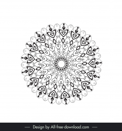 mandala flower icon flat black white symmetric repeating illusion outline