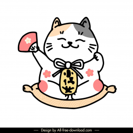 maneki neko cat icon funny handdrawn cartoon outline
