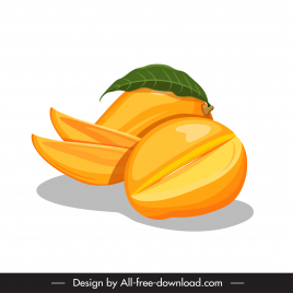 mango fruit icon classic handdrawn slices leaf sketch
