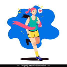 marathon athletic icon running girl sketch cartoon character