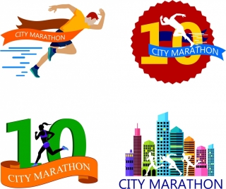 marathon racing logotypes running human icons colorful design