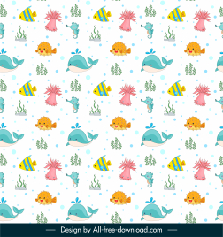 marine elements pattern colorful flat repeating sketch