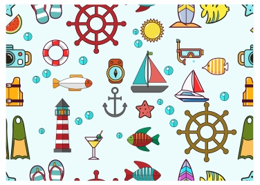 marine icons design with various shapes and colors