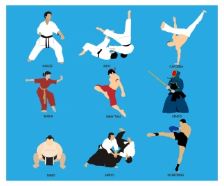 martial arts vector illustration with various subjects