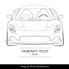 maserati mc20 2022 car model advertising template black white handdrawn front view outline