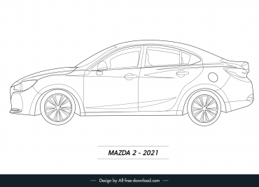 mazda 2 2021 car model icon flat black white handdrawn side view outline