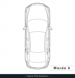 mazda 6 car advertising banner flat handdrawn black white top view outline