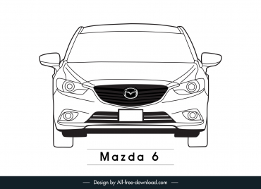 mazda 6 car advertising poster symmetric front view outline flat black white handdrawn design