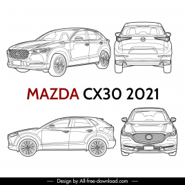 mazda cx 30 2021 car advertising template black white handdrawn different views outline