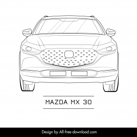 mazda mx 30 car model icon front view outline black white handdrawn symmetric design