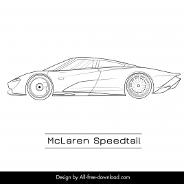 mclaren speedtail luxury car model template flat black white handdrawn side view outline