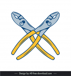 mechanical tools icons pincers wrench sketch flat symmetric outline