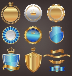 medal design elements royal style various shiny shapes