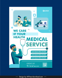 medical center poster template cartoon doctor nurse ambulance