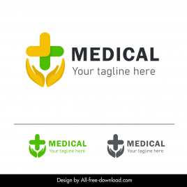 medical cross logo template hands holding decor symmetric design