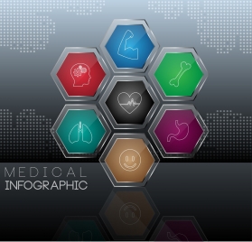 medical infographic shiny multicolored hexagon decor organ symbols