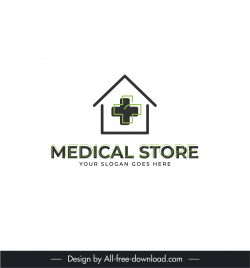 medical store logotype house shape medical cross sketch