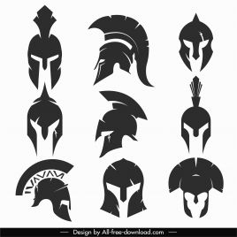 medieval helmet icons black silhouette sketch
